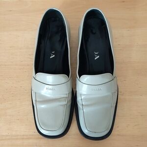 Prada Cream Patent Leather Loafers